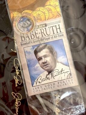 Babe Ruth 24K Gold Plated Quarter Golden Baseball Legends Coin w/ Display - NEW